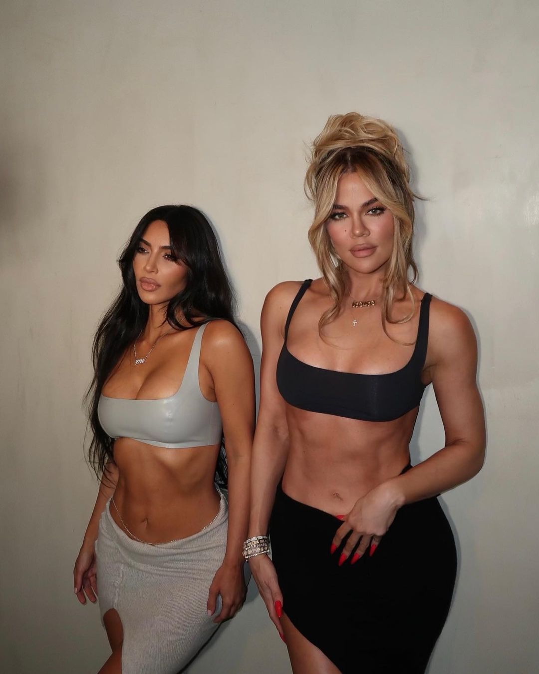 Kim and Khloé Kardashian Coordinated in Two Pieces With the Highest Leg Slits