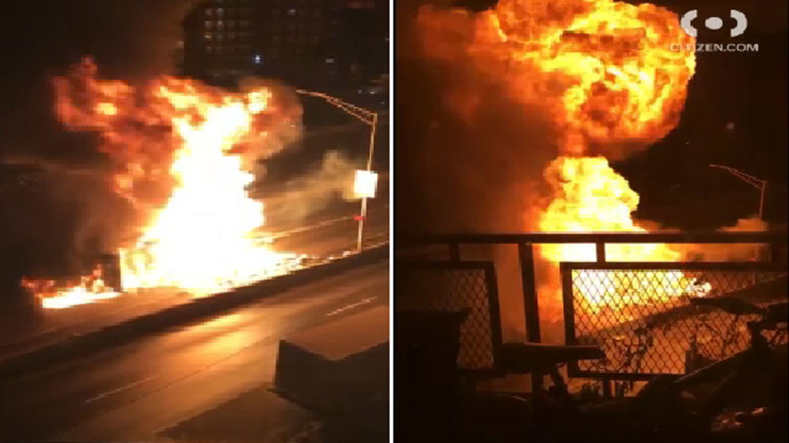 Long Island Expressway crash: Propane tanks explode into flames after truck overturns