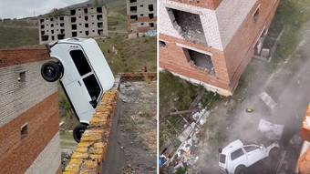 Em vídeo assustador, dublê erra salto com carro e cai de prédio de 4 andares: 'Quase morri'