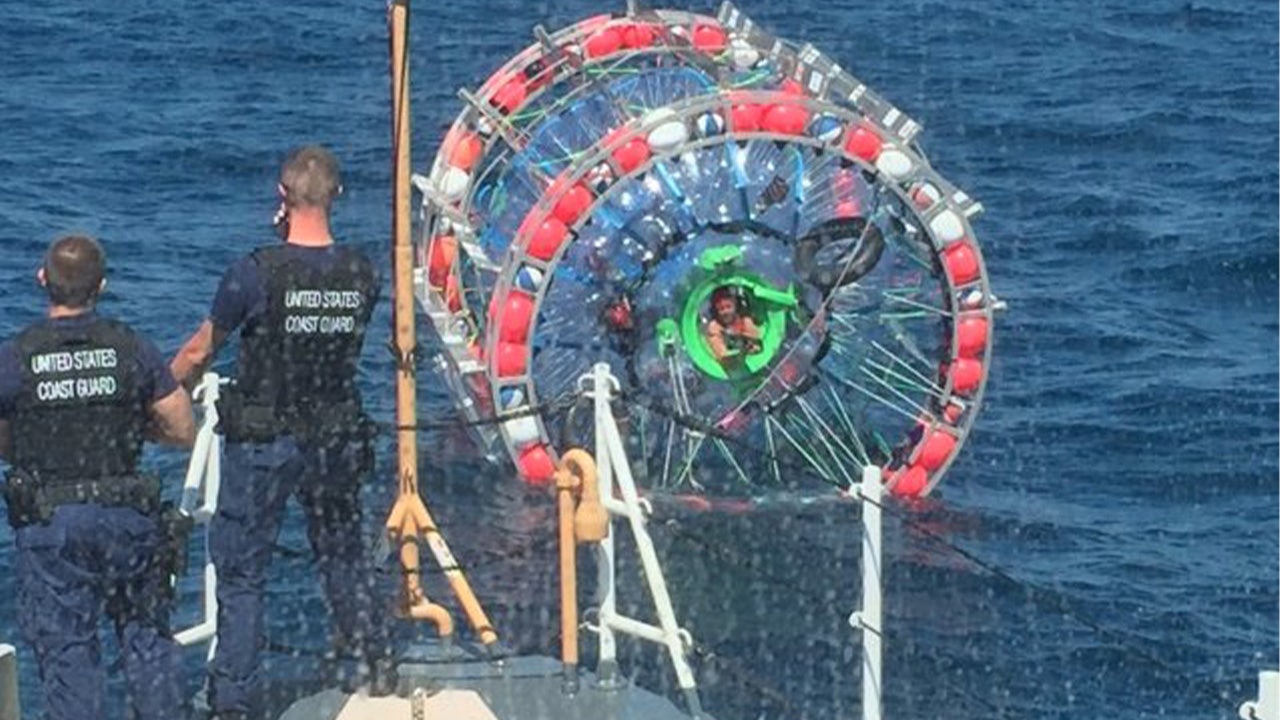 Florida man arrested by Coast Guard for trying to cross Atlantic in human-sized hamster wheel