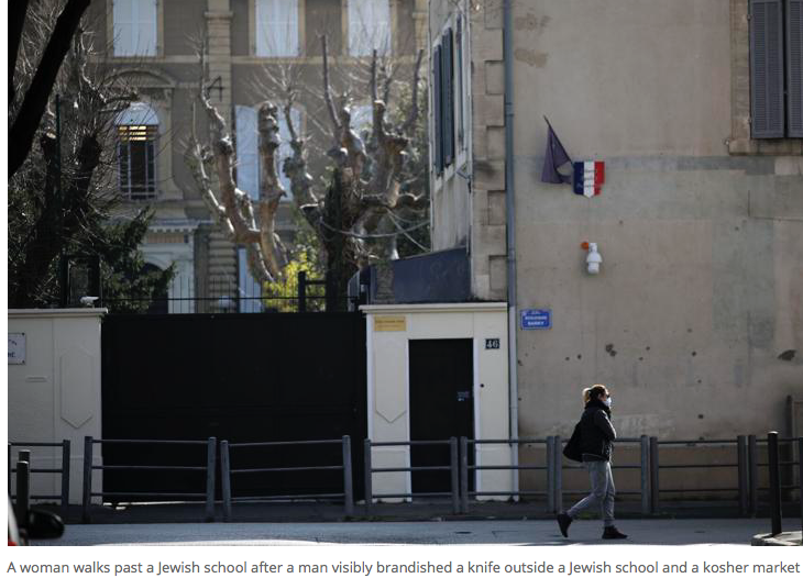 MUSLIM TERRORIST wielding knife overpowered outside Jewish school and Kosher store in Marseilles, France