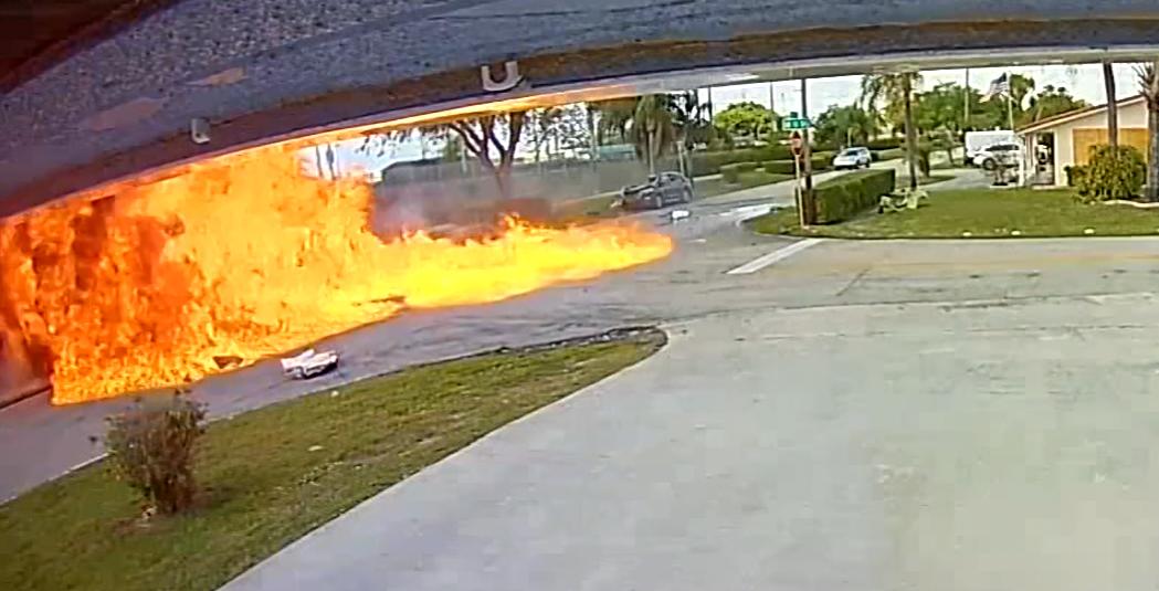 Doorbell video captures moment plane crashes into car near Miami, killing two