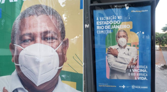 Campanha publicitária do governo do RJ mostra homem com máscara ao contrário
