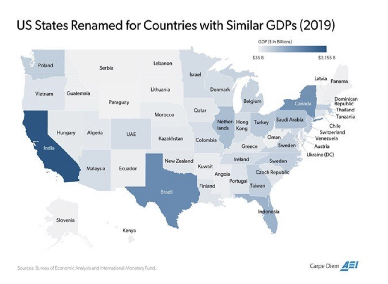 US States Renamed as Countries with Similar GDPs | Mark J. Perry
