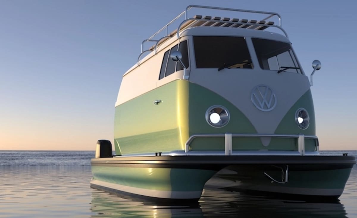 They've Turned a VW Bus Into a Livable Pontoon Boat