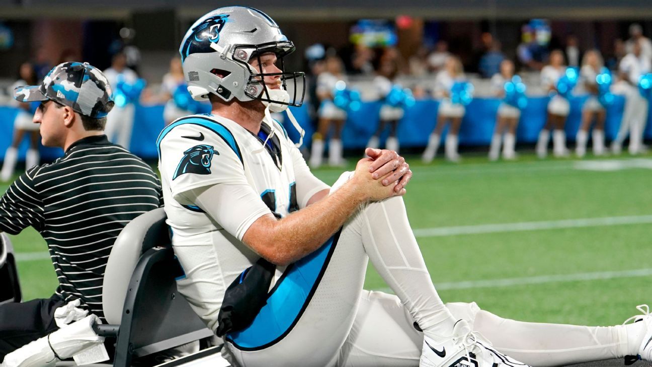 Panthers' Darnold exits on cart with injured ankle