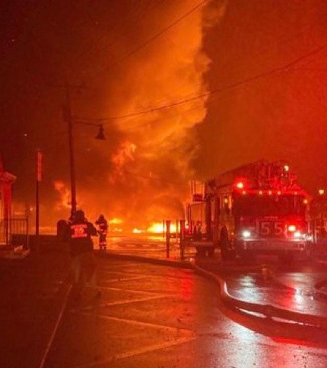 Mystic, Connecticut seaport marina sees massive wind-driven fire destroy buildings, force residents from homes