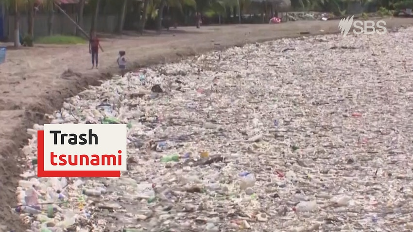 Massive wave of trash washes up on Honduras beach