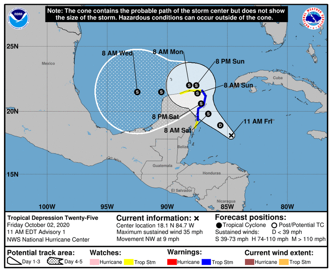 Tropical Depression 25 could become Tropical Storm Gamma this weekend over Mexico